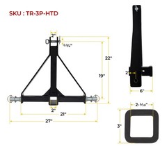 3 Point 2″ Receiver Trailer Hitch – Draw Bar Adapter Category 1 Tractor Tow