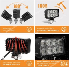 2X LED tractor work light truck floodlight, waterproof 4-inch 24W 2700LMS
