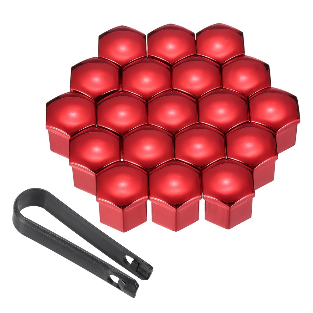 20Pcs 19mm Wheel Lug Nut Cover Bolt Caps Car Tire Nut Cover with Tongs Red