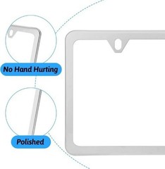 Stainless Steel Slim License Plate Frame with Metal Screw Caps, 2 Hole Polished