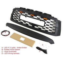 Front Grille for 2010-2021 Sequoia TRD Matte Black with 3 LED Lights