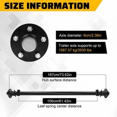 3500lbs Trailer Axle 5 lug 74″ HF 61″ Spring Center 5 on 4.5″ With U-Bolt Kit