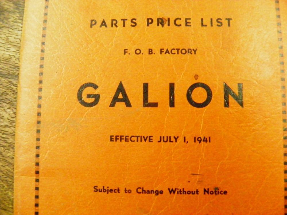 GALION PRICE LIST JULY 1941