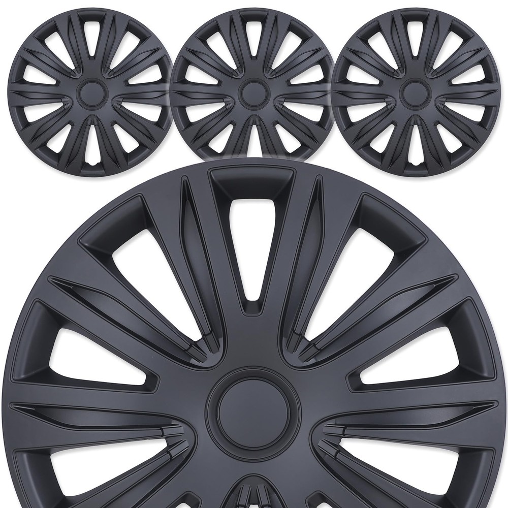 14 Inch Universal Black Matte Hubcaps Set of 4 Snap-On ABS&PC Wheel Rim Covers