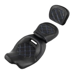 Low-Profile Seat & Sissy Bar Pad Fits Harley Touring 09-23 Road King Blue Stitch