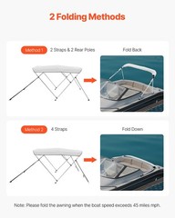 3 Bow Boat Bimini Tops, 600D Polyester Canopy with Aluminum Alloy Frame, Waterpr