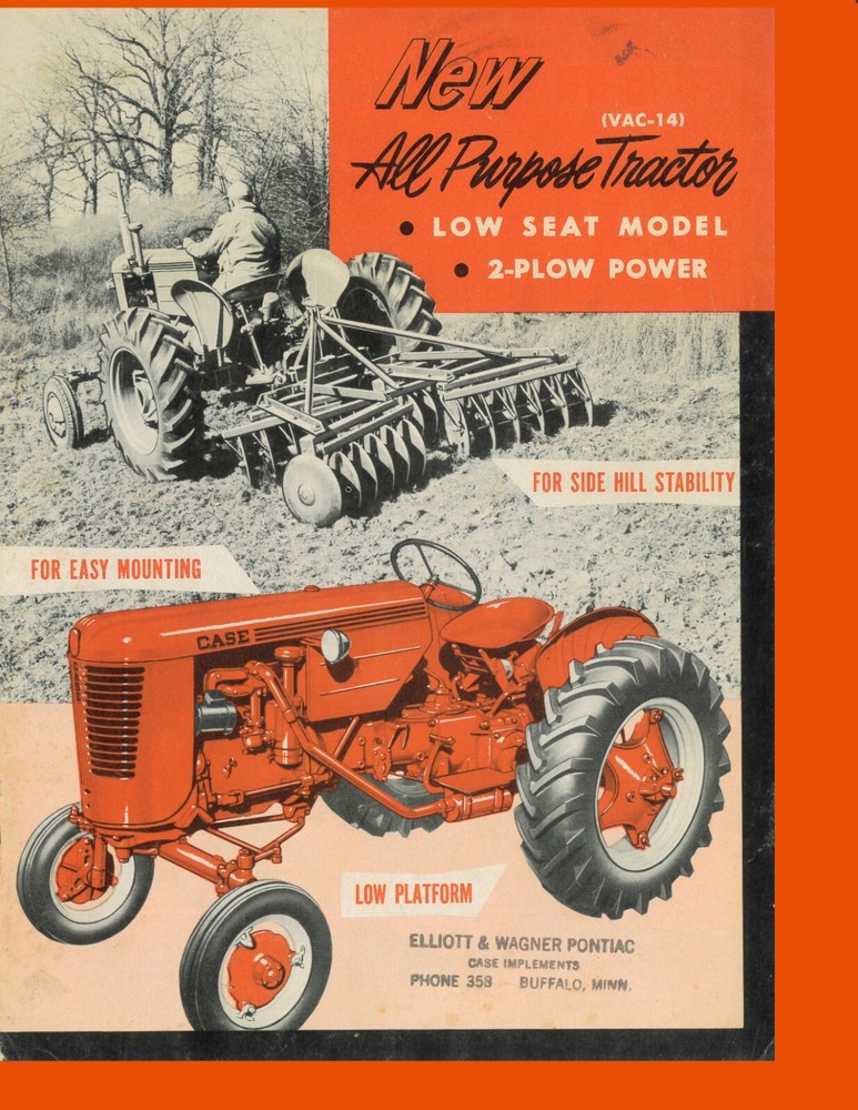 New J. I. Case VAC-14 All Purpose Tractor Color Brochure Low Seat 2 Plow Power