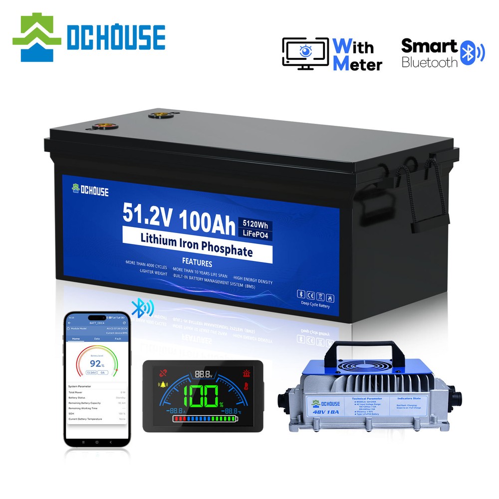 48V 100Ah Lithium LiFePO4 Battery with 18A Charger Golf Cart, Trolling Motor RV