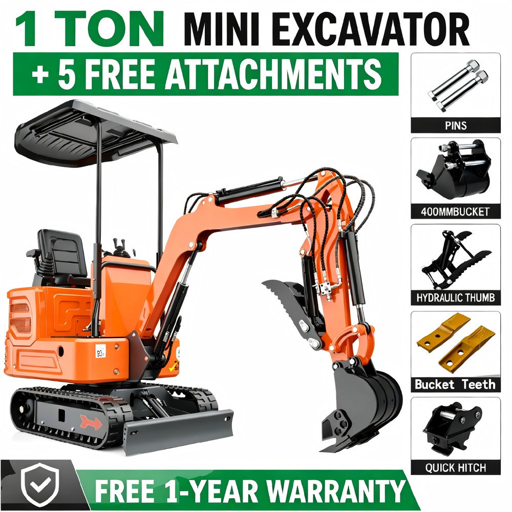 FREE SHIP 1Ton Mini Excavator B&S 13.5HP Crawler Hydraulic Digger