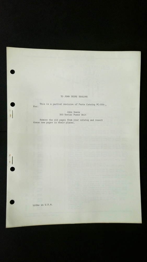 John Deere 303 Series Power Unit Parts Catalog Revision Manual