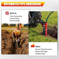 ATV UTV Pipe Layer Attachment for 3-Point Ripper Hitch Lawn Trencher Subsoiler