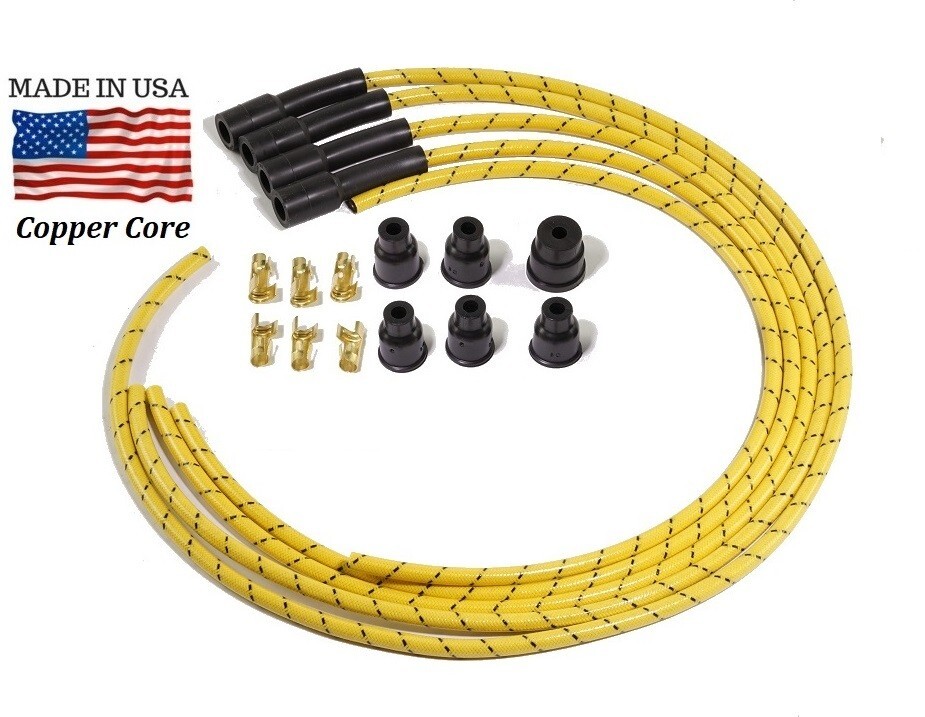 4 Cylinder (Modern Type) Spark Plug wire set for Tractor – Yellow Cloth Braided