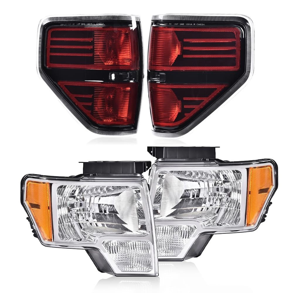 4PCS Headlights Tail Lights for Ford F150 2009-2014 DL3Z13008A Clear Lens Chrome
