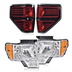4PCS Headlights Tail Lights for Ford F150 2009-2014 DL3Z13008A Clear Lens Chrome