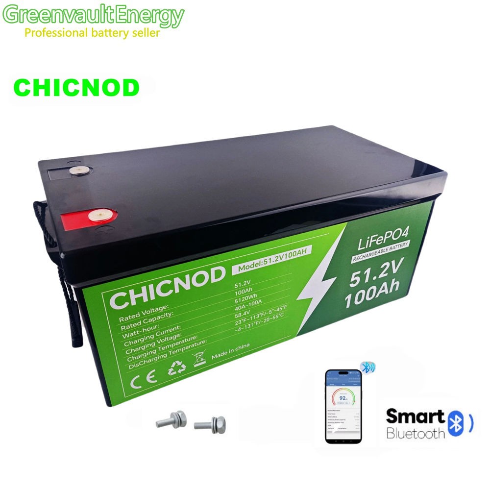 CHICNOD 51.2V 100Ah LiFePO4 Lithium Battery Bluetooth BMS Solar RV Golf Carts
