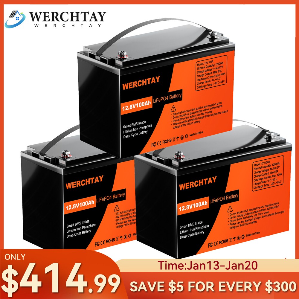 36V 100Ah LiFePO4 Lithium Battery Deep Cycle For RV Golf Cart 3 Group 12V 100Ah