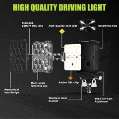 12V 4inch Amber LED Work Light Headlight fit John Deere Case New Holland Tractor