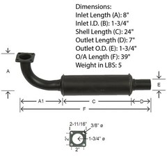 Muffler – Vertical Design Black fits Kubota B1750 B6200 B7200 B1550 B5200