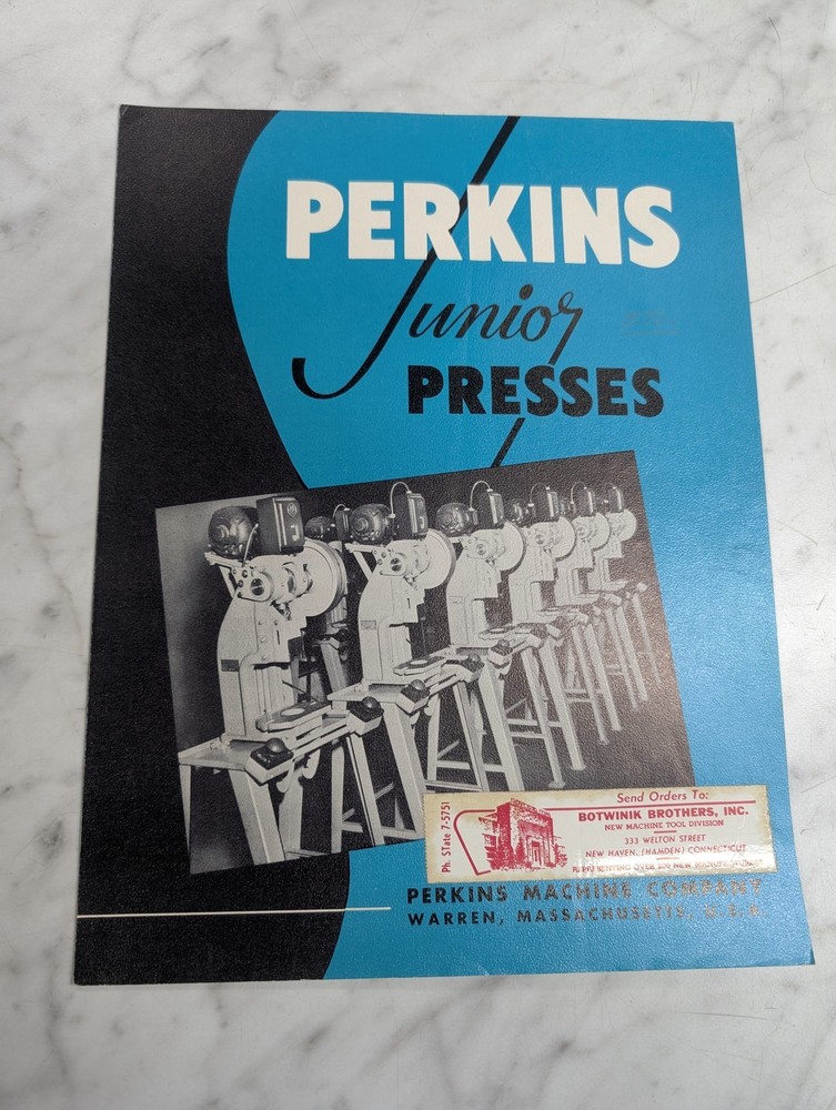 PERKINS SALES LITERATURE BROCHURE INFORMATION MACHINE JUNIOR PRESSES CATALOG