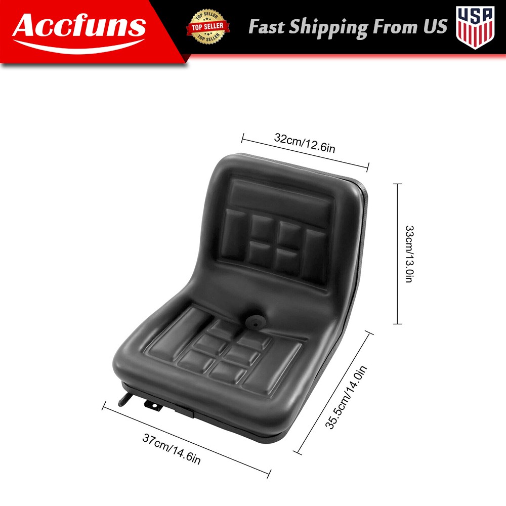 Black Universal Compact High Back Lawn Tractor Seat with Mounting Bolt Patterns