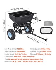 VEVOR Tow Behind Broadcast Spreader 130LB 15 Settings 0-9.8 ft Spreading Width