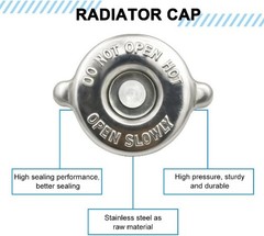 Radiator Cap, 16 PSI Dual Lug Stainless Steel Engine Coolant Reservoir Cap, Univ