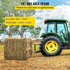 Mophorn Hay Spear 49″ Bale Spear 4500 lbs Capacity, Bale Spike Quick Attach Squa
