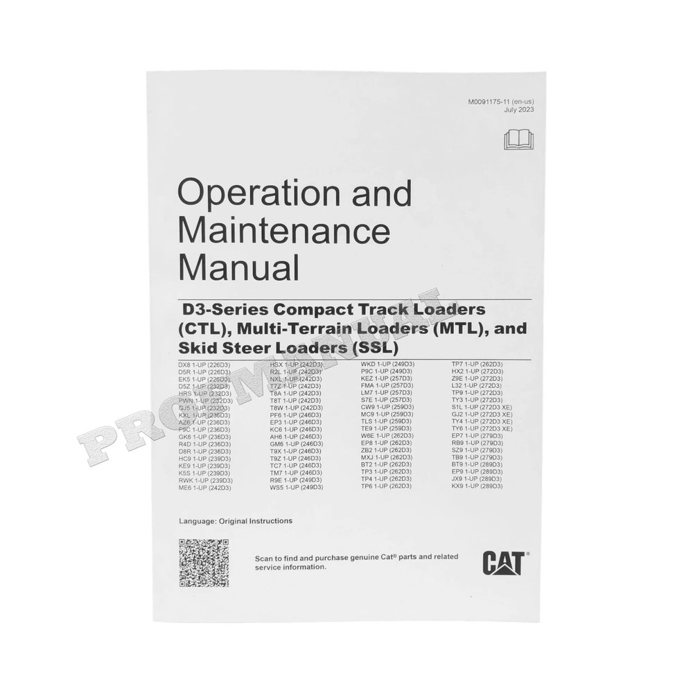 CATERPILLAR 259D3 262D3 272D3 279D3 289D3 299D3 LOADER OPERATORS MANUAL