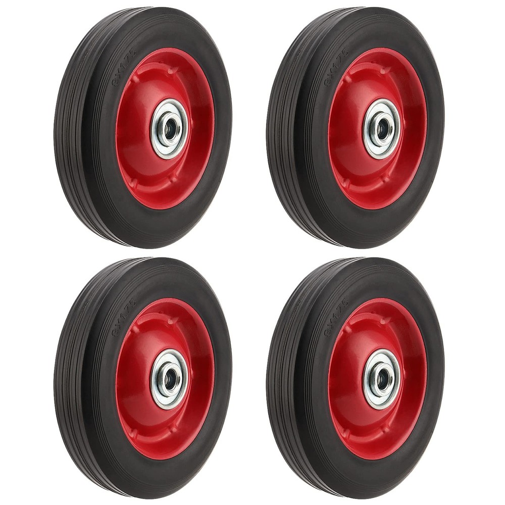 PINGEUI 4 PCS 8 Inch Solid Rubber Tire, Flat Free 8 inches, black, red