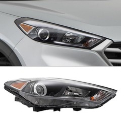 Headlight Assembly 2016-2018 Hyundai Tucson Halogen LED DRL Black Housing Pair