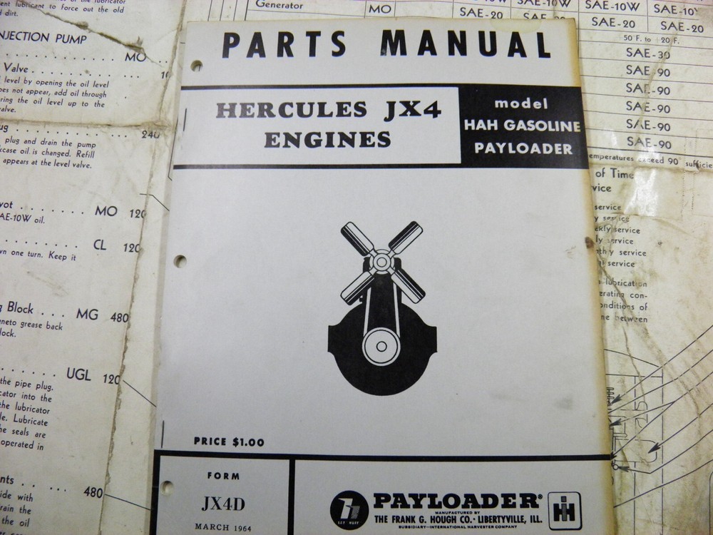 HERCULES JX4 GASOLINE ENGINE PARTS MANUAL AS USED IN HOUGH HAH PAYLOADER