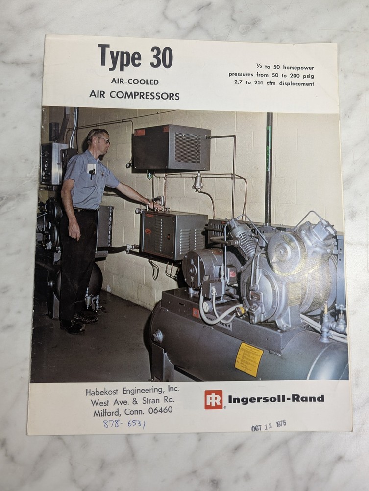 INGERSOLL-RAND TYPE 30 AIR COOLED COMPRESSORS 0.5-50 HP SALES BROCHURE CATALOG