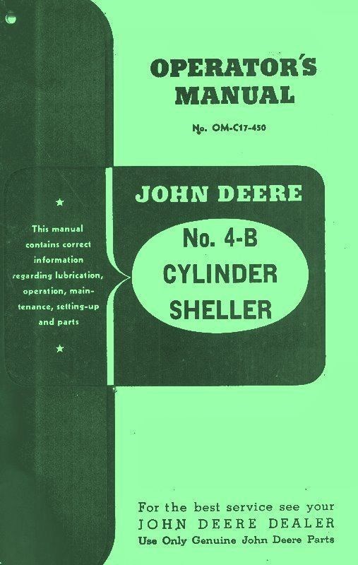 John Deere 4 B 4B Cylinder Sheller Operators Manual