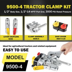Pioneer 9500-4 Hydraulic Break-Away Coupler Kit Agricultural Tractor Clamp 1/2