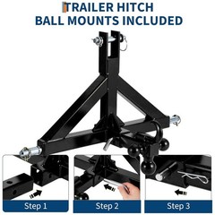 3-Point Quick Hitch for Category 1 Tractor with 2″ Trailer Receiver & Ball Mount