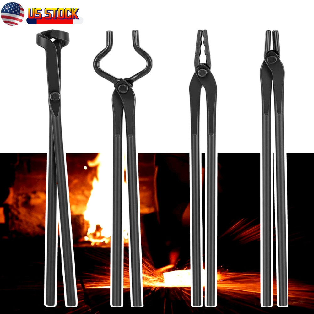 4X Knife Making Tongs Set Bladesmith Blacksmith Knife Tong Anvil Vise Forge Tool