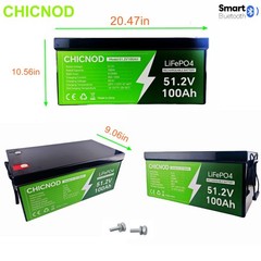 CHICNOD 51.2V 100Ah LiFePO4 Lithium Battery Bluetooth BMS Solar RV Golf Carts