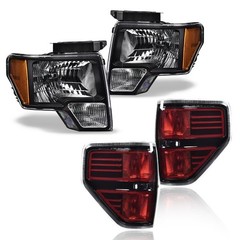 4PCS L/R Headlights Tail Lights Ford F150 09-14 DL3Z13008B Clear Black Housing