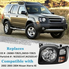 For 2002 2003 2004 Nissan Xterra XE Headlights with Bulbs Black Amber, Pair