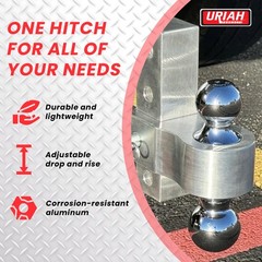 Uriah Products Adjustable Aluminum Hitch Mount with 2″ & 2.31″ Balls, Silver