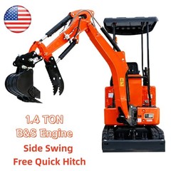 Side Swing Mini Excavator 1.4 Ton B&S Engine Hydraulic Thumb Free Quick Hitch