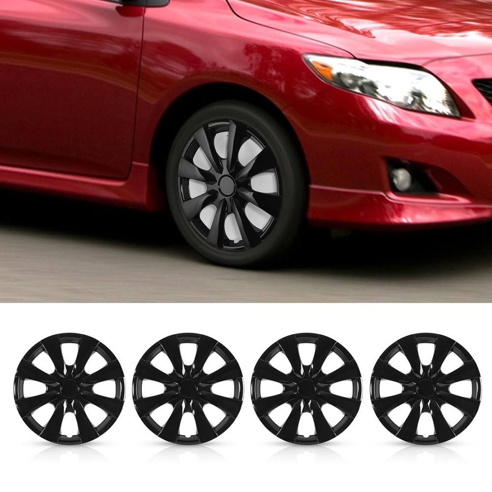 15 Inch Hubcaps ABS & PC Black Lacquer Set of 4 Fit 2009-2019 Toyota Corolla