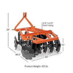 Titan Attachments 3 Point 4ft Notched Disc Harrow Plow Attachment for Cat 1
