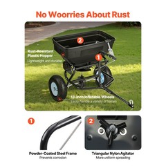 Uimoso Tow-Behind Broadcast Spreader 130LB, Settings, 0-9.8 ft Spread Width