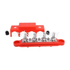 New Red & Black 5/16″ 4 Stud Power Distribution Block -BUSBAR- With Cover