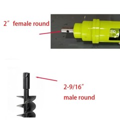 Auger Bit Adapter Conversion 2 inch female Round to 2-9/16″ Male Round