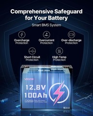 2 Pack 12V 100Ah LiFePO4 Battery, Up to 15000 Cycles, Deep Cycle Lithium Iron Ph