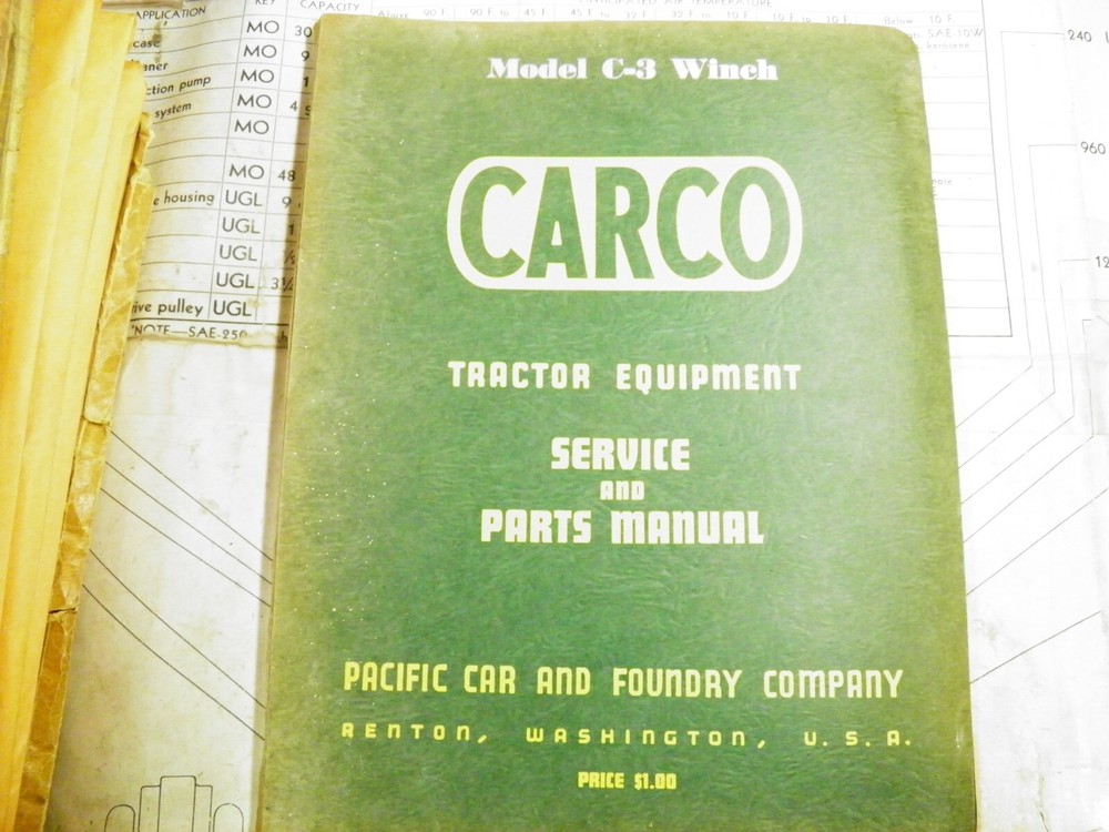 CARCO MODEL C3 WINCH SERVICE OPERATION PARTS CATALOG TERRATRAC 310 320 400 500