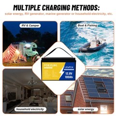 12V 100Ah LiFePO4 Lithium Battery with 100A BMS for RV Marine Trolling Off-grid