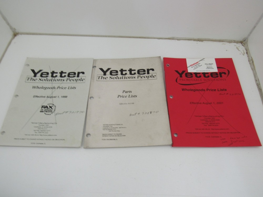 Yetter Farm Equipment Price Lists 1998 2001